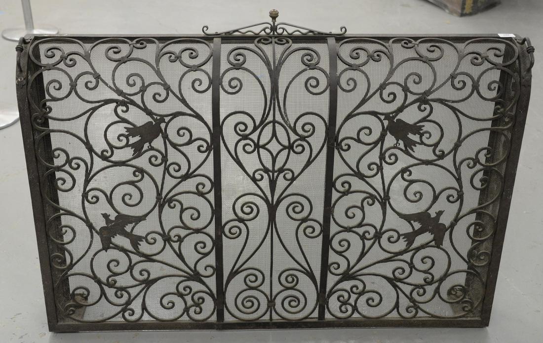 Iron and Mesh Firescreen, having four birds, height 35: Iron and Mesh Firescreen, having four birds, height 35 inches, width 49 inches.