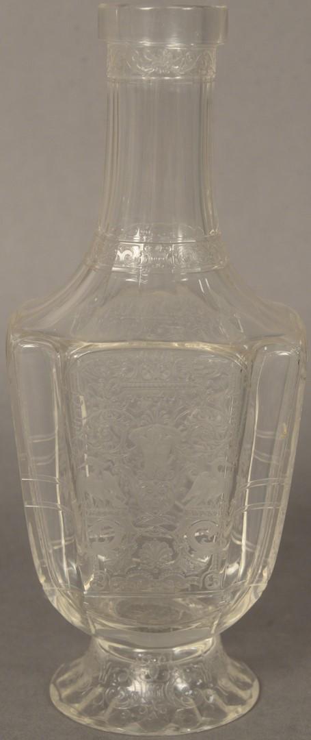 Cut Glass Decanter, having etched panels with: Cut Glass Decanter, having etched panels with squirrels, birds, and figures, possibly Thomas Webb, height 9 inches.