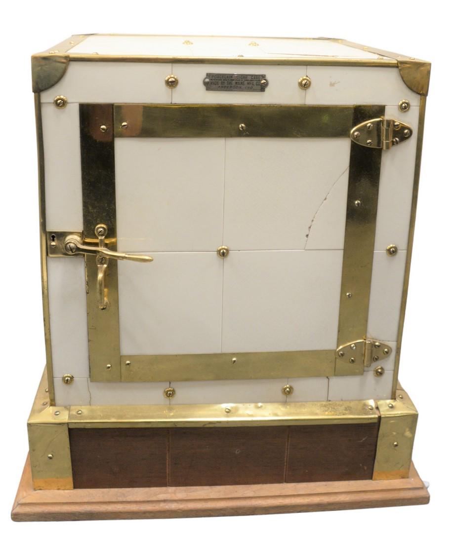 Porcelain Tile and Brass Cigar Humidor, height 23