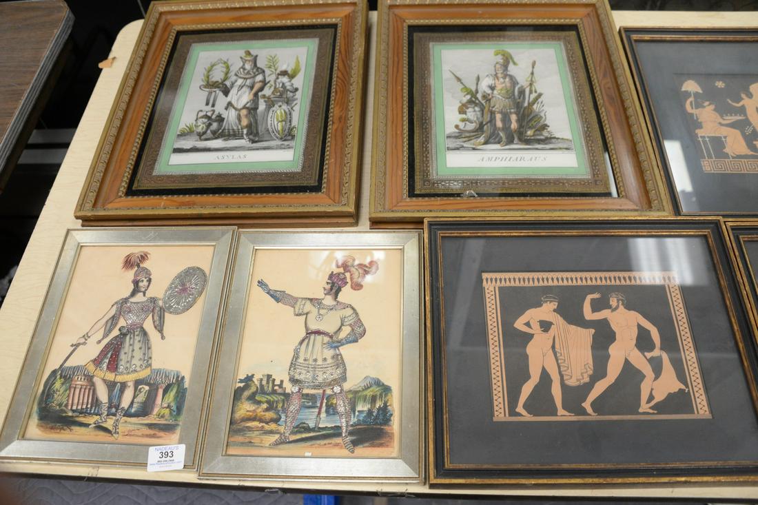 Eight Framed Pieces, to include four French: Eight Framed Pieces, to include four French Neoclassical pieces, along with four Neoclassical Hamilton prints, largest 13 1/2" x 10 1/2".