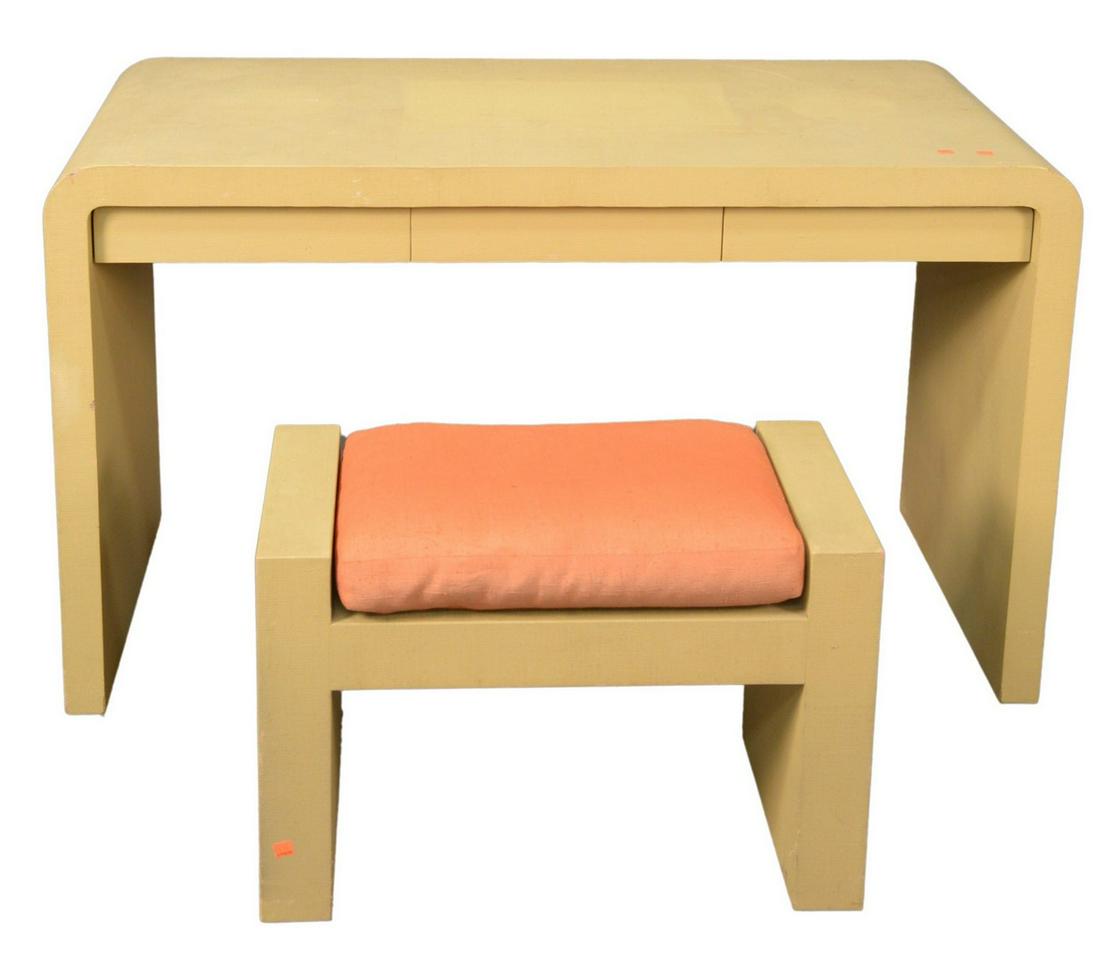 Samuel Marx Style Vanity and Bench, height 29 inches,: Samuel Marx Style Vanity and Bench, height 29 inches, width 50 inches, depth 23 inches.