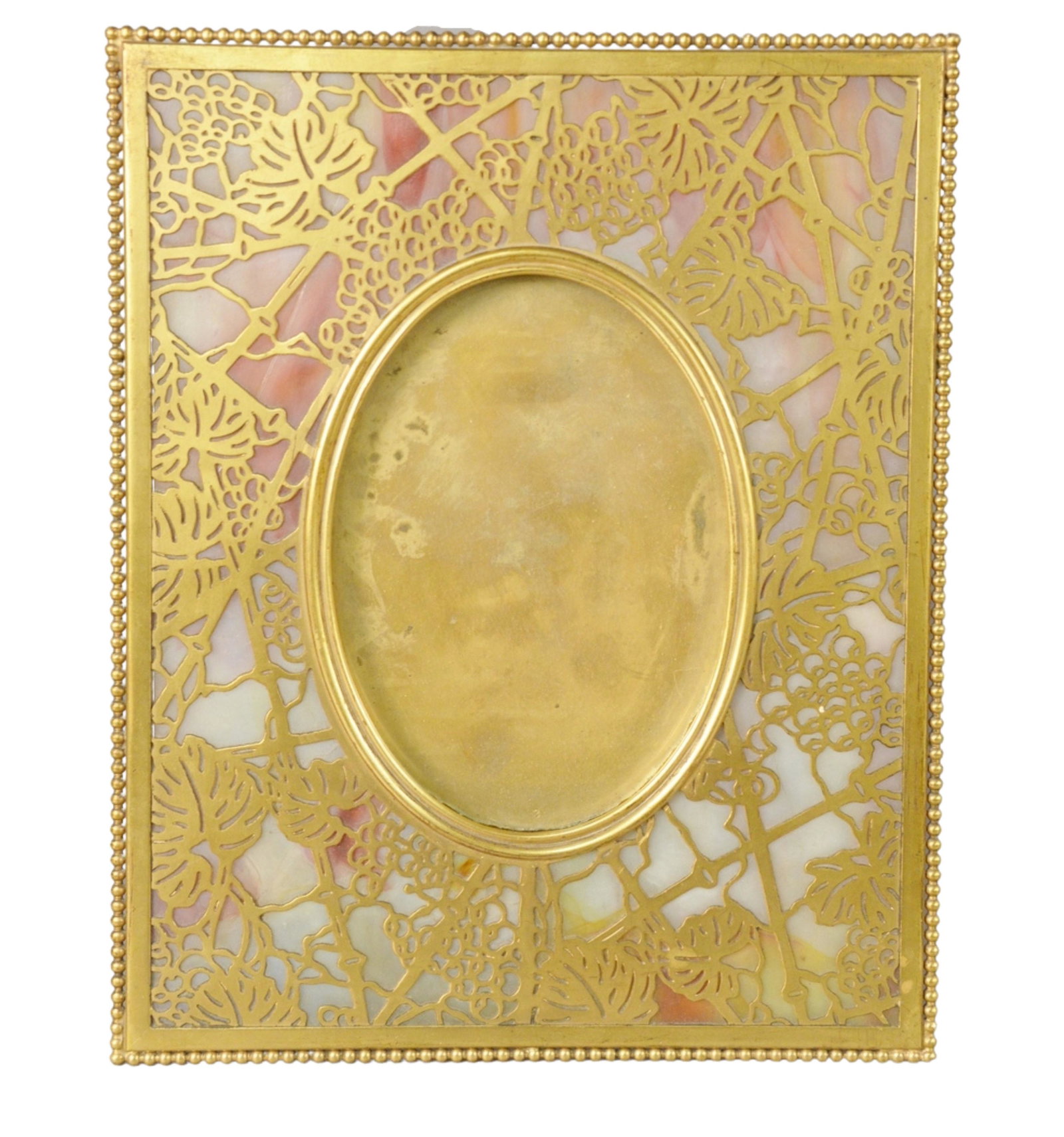 Tiffany Studios Grapevine Pattern Glass and Bronze: Tiffany Studios Grapevine Pattern Glass and Bronze Picture Frame, marked 'Tiffany Studios, New York, 946' height 10 inches, width 8 inches.