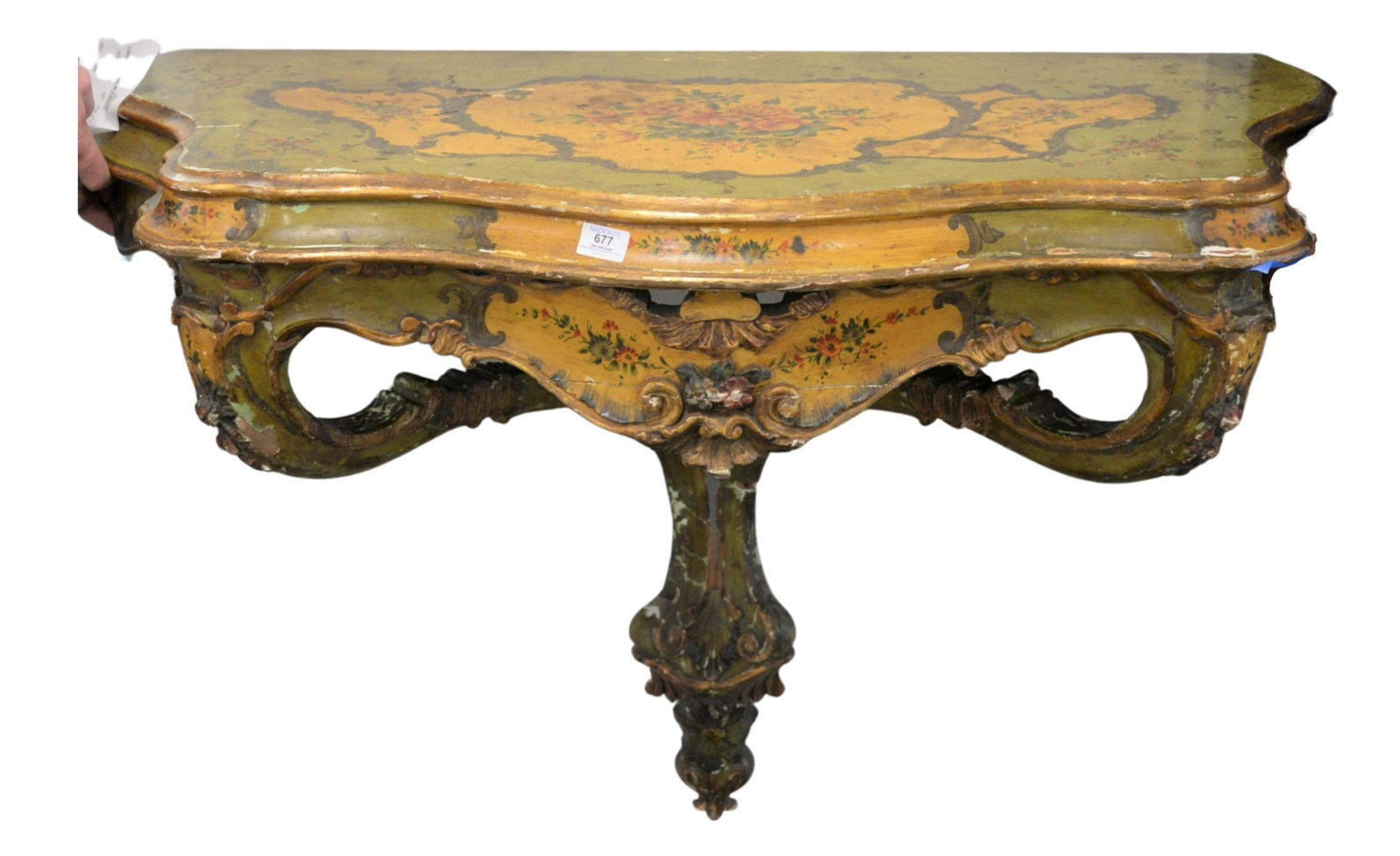 Venetian Painted Console Hanging Shelf, height 32: Venetian Painted Console Hanging Shelf, height 32 inches, width 45 inches, depth 21 inches.