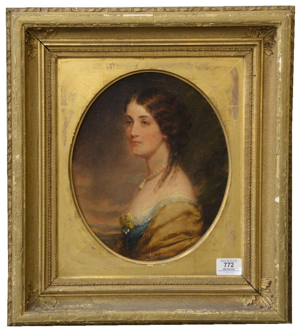 In the Manner of Thomas Sully (American,1783 -1872),: In the Manner of Thomas Sully (American,1783 -1872), portrait of a young Vanderbilt woman, oil on canvas laid on Masonite, unsigned, 11 1/2" x 9 1/2". Provenance: Removed from a Vanderbilt estate atti