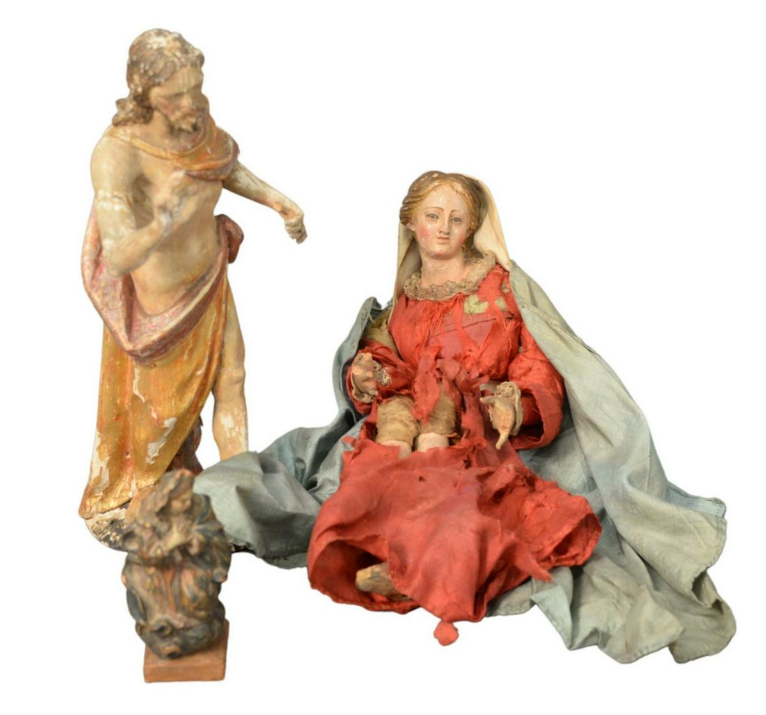 Two Early Santos and Terracotta Figures, 18th century: Two Early Santos and Terracotta Figures, 18th century or later, both heights 11 inches.