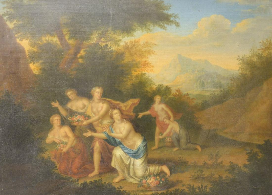 Continental School (18th century or later), Running: Continental School (18th century or later), Running Women in a Mountainous Landscape, oil on relined canvas, unsigned, 24 1/2" x 33".