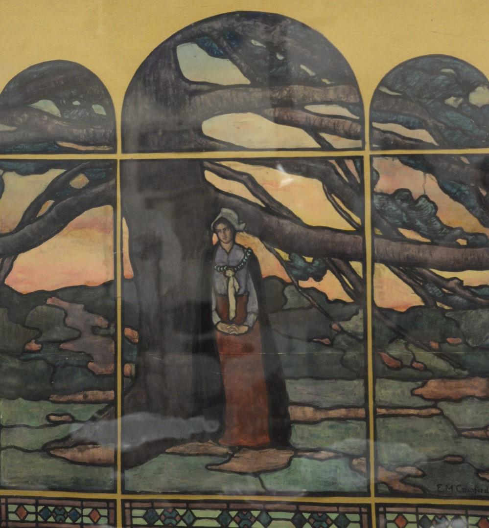 Esther Mabel Crawford (American, 1872 - 1958), framed: Esther Mabel Crawford (American, 1872 - 1958), framed triptych of a religious scene, watercolor and pencil on paper, signed lower right "E.M. Crawford" overall 29" x 28".