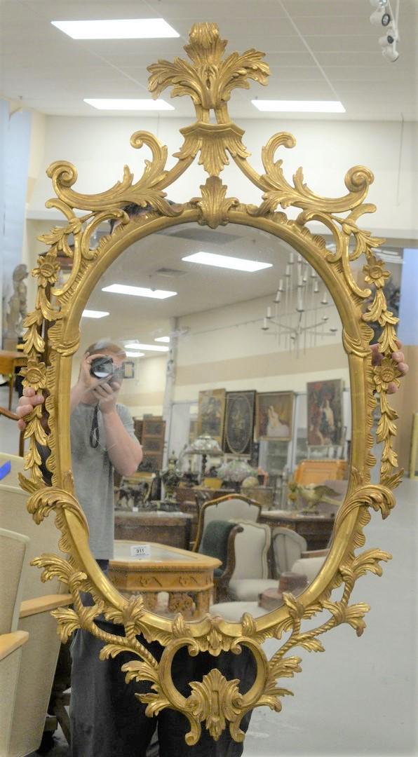 Gilt Decorated Oval Mirror, height 56 inches, width 30: Gilt Decorated Oval Mirror, height 56 inches, width 30 inches.