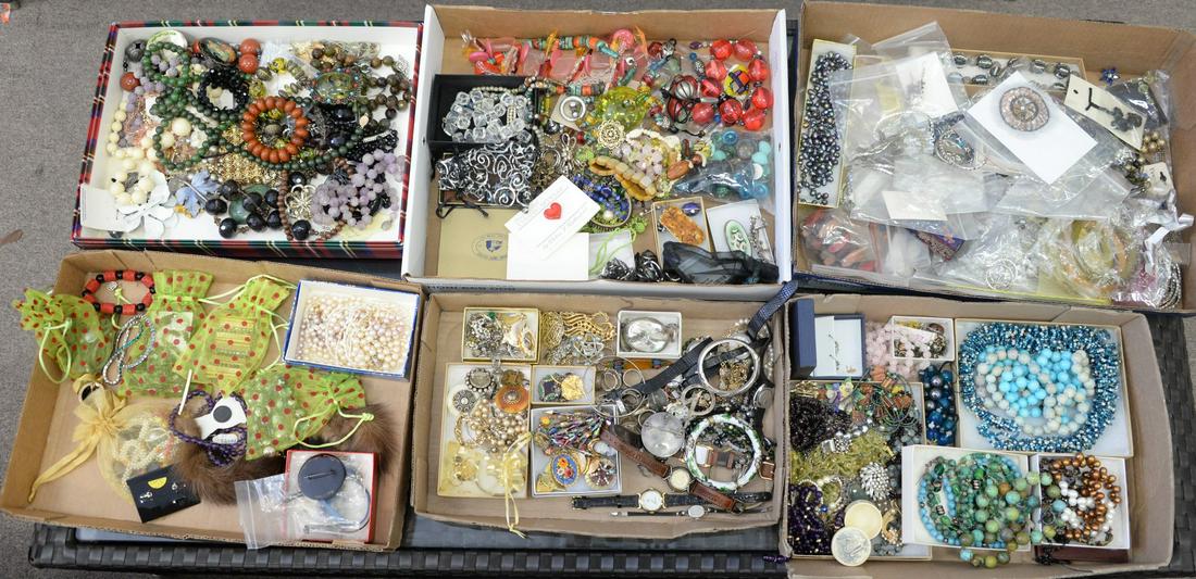 Six Tray Lots of Costume Jewelry, to include sterling, (1 of 5)