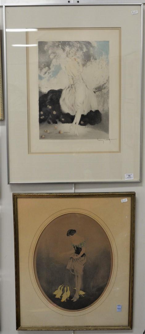 Two Louis Icart Etchings, to include Woman with Ducks, (1 of 5)