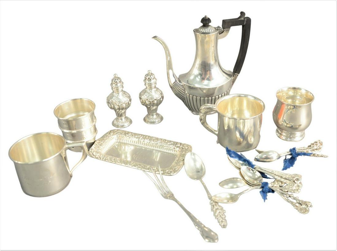 Sterling Silver Lot, to include an English teapot, cups (1 of 4)