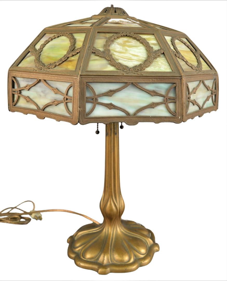 Slag Glass Panel Table Lamp, having two lights and (1 of 3)