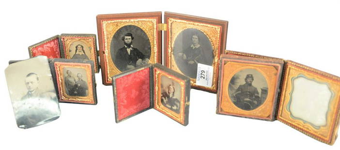 Group of Eight Tintypes and Daguerreotypes, to include: Group of Eight Tintypes and Daguerreotypes, to include Civil War soldier and James Collins Gunsmith for Colts. Provenance: Estate of James Wadhams