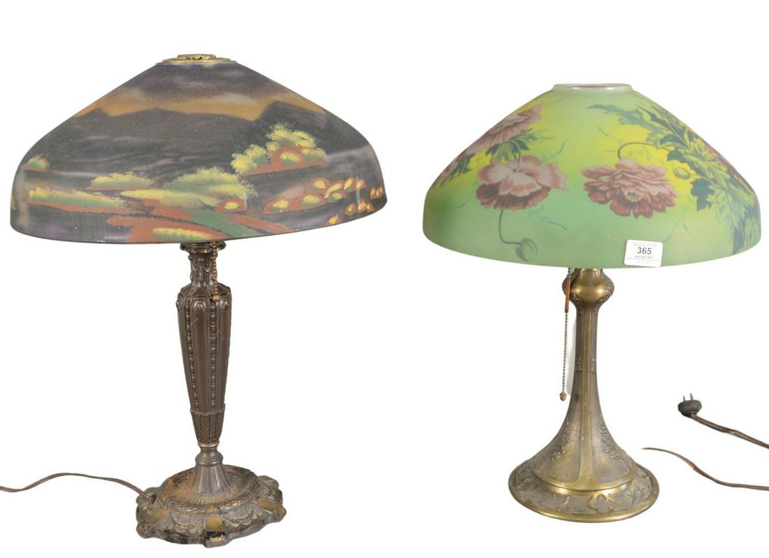 Two Reverse Painted Table Lamps, one having a green (1 of 5)