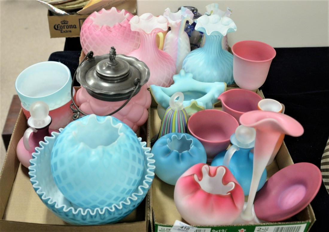 Three Box Lots of Satin Glass, to include a Burmese cup (1 of 4)