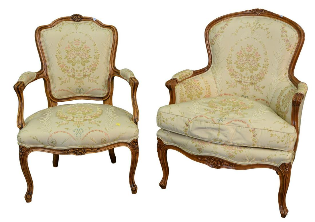Two Louis XV Style Chairs, each having custom silk (1 of 5)