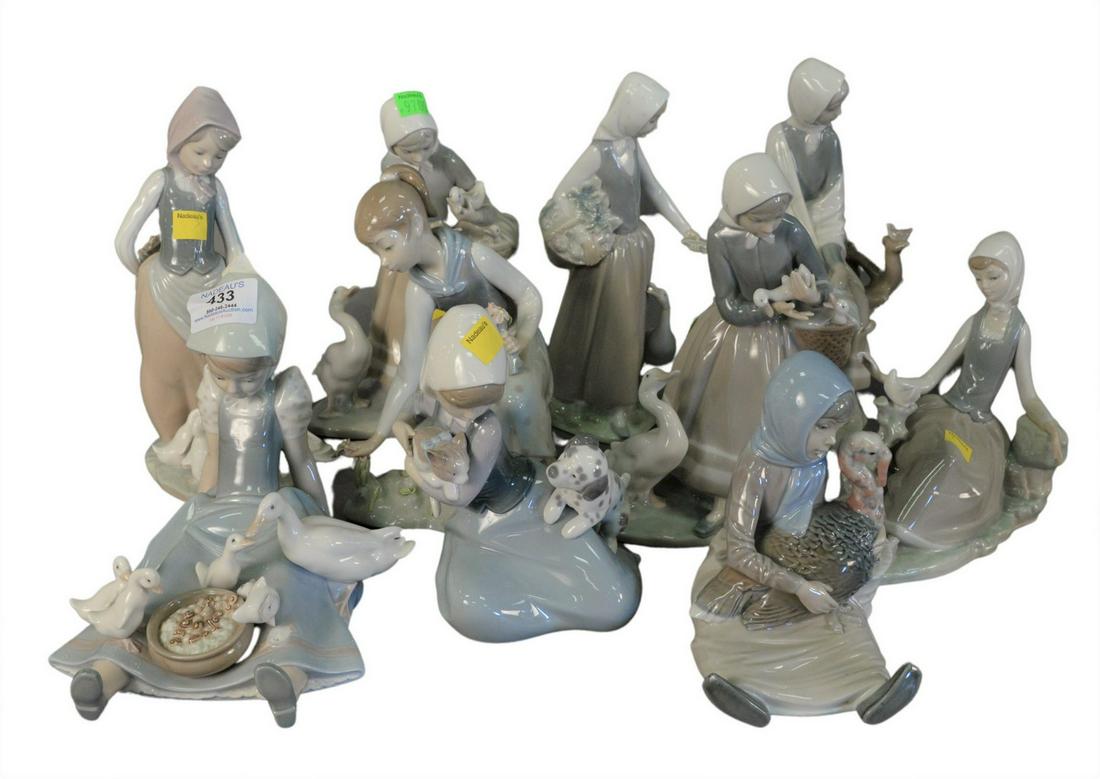 Ten Piece Group of Lladro Porcelain Figures, to include (1 of 3)