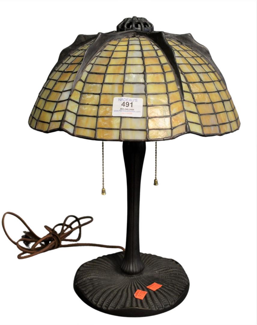 Tiffany Style Leaded Glass Spider Table Lamp, after (1 of 4)