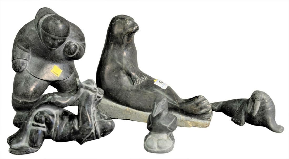 Group of Five Inuit Soapstone Carvings, to include a (1 of 8)
