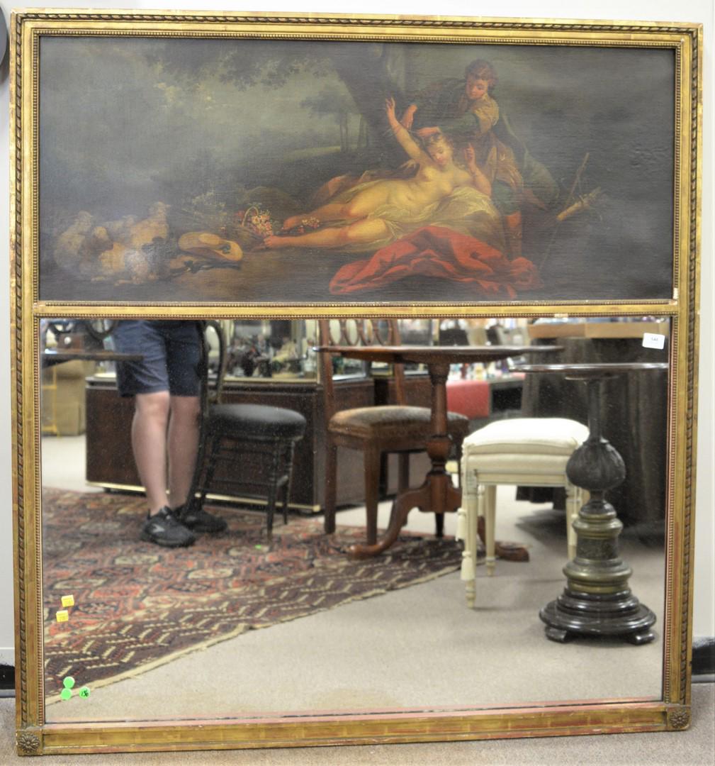 Large Trumeau Mirror, having oil on canvas top with (1 of 4)