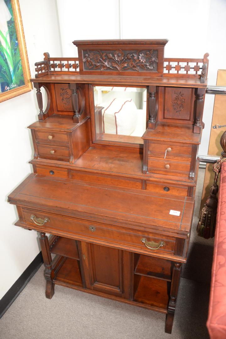 Walnut East Lake Victorian Desk, having carved flower (1 of 2)