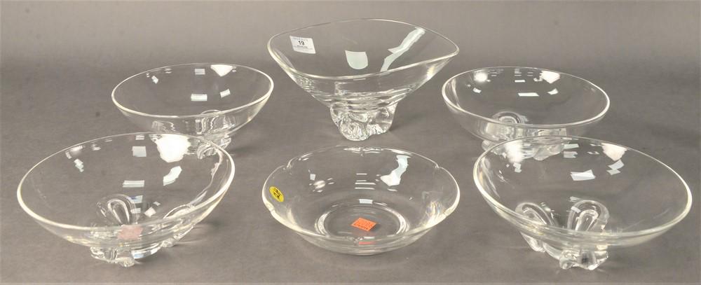 Group of Six Steuben Crystal Bowls, five having footed (1 of 4)