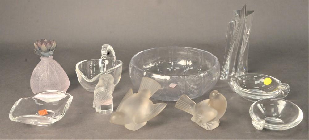 Ten Piece Art Glass Lot, to include two Lalique birds, (1 of 5)