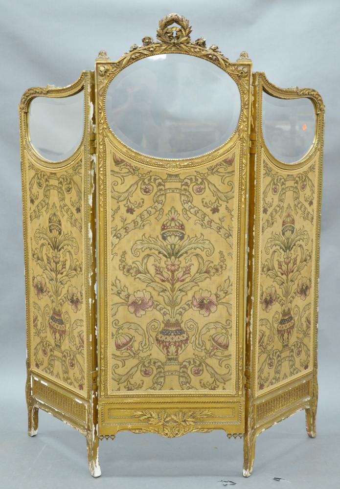 Upholstered Three Part Dressing Screen, having beveled (1 of 4)