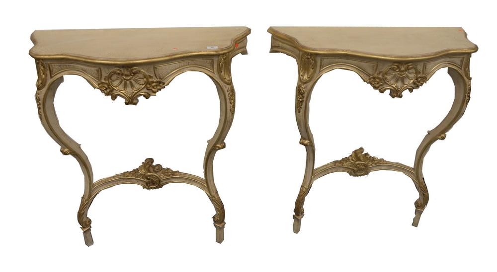 Pair of Louis XV Style Console Tables, height 38: Pair of Louis XV Style Console Tables, height 38 inches, top 15 1/2" x 35 1/2".
