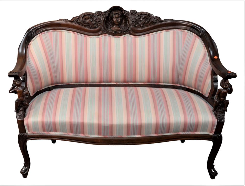 Victorian Loveseat having putti arm supports, height 40 (1 of 4)