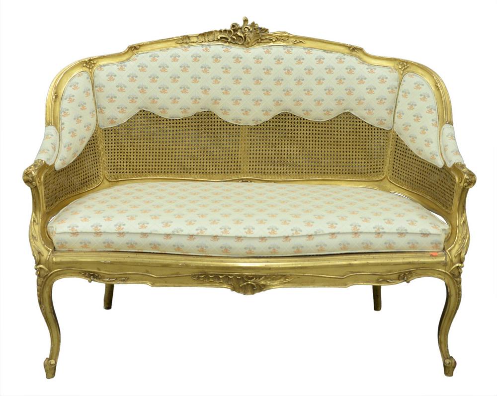 Louis XV Style Giltwood Settee, having caned back and (1 of 4)