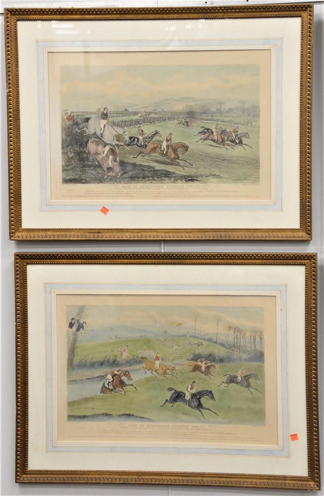 Set of Four After F.C. Turner "Vale of Aylesbury: Set of Four After F.C. Turner "Vale of Aylesbury Steeple Chase" Hand Colored Engravings, printed by G & C Hunt, each with inscriptions in plate through the lower margin, sight size of image 13" x 21 1
