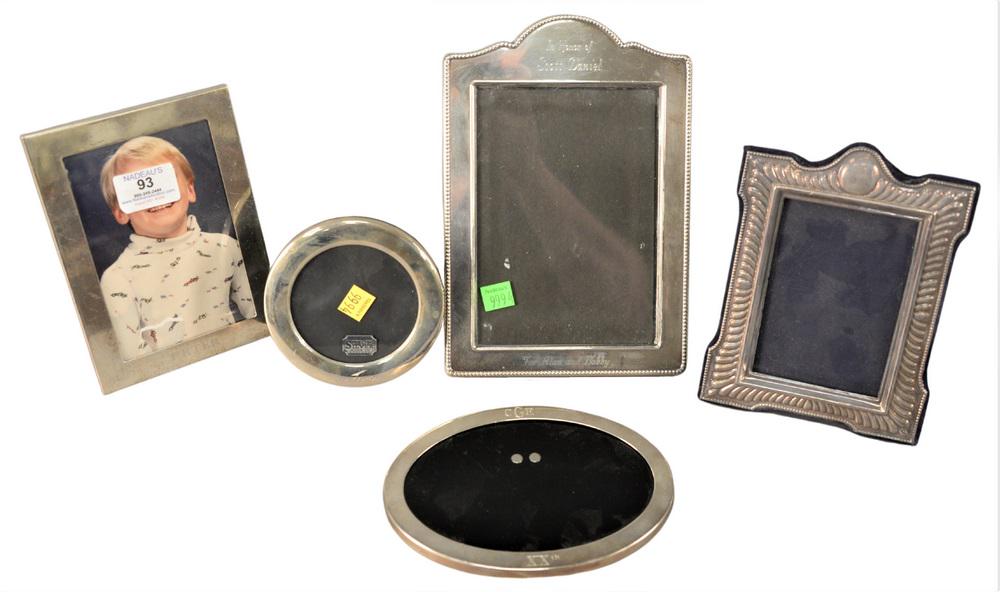 Five Sterling Silver Frames, to include two Tiffany &: Five Sterling Silver Frames, to include two Tiffany & Company, largest 9 1/2" x 6 1/2".