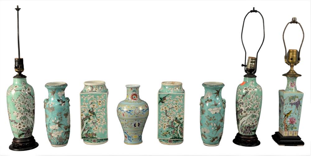 Eight Piece Chinese Group, to include a pair of table (1 of 8)