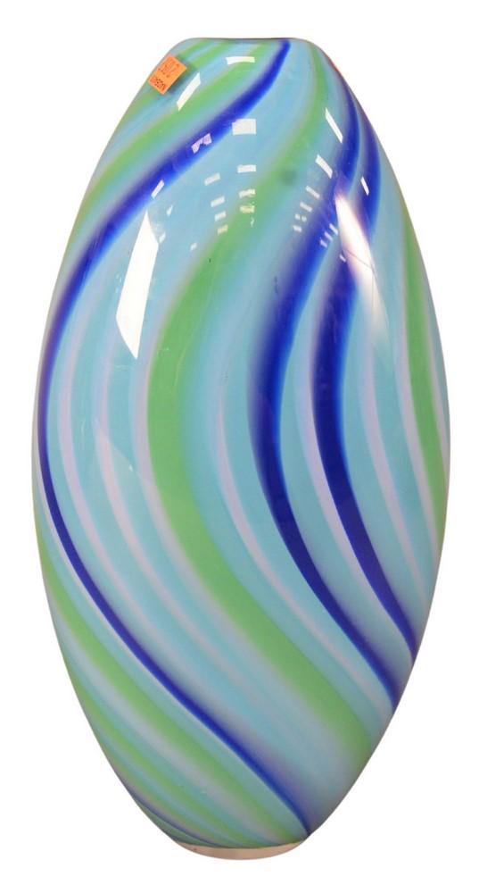 Seguso Viro Large Murano Glass Blue and Green Vase,: Seguso Viro Large Murano Glass Blue and Green Vase, "Bariloche", signed, titled, and editioned "42/101" on the underside, height 17 inches.