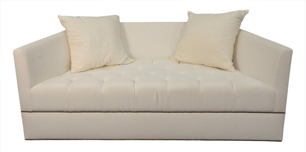 Pair of "V" form custom upholstered sofas having tufted (1 of 3)