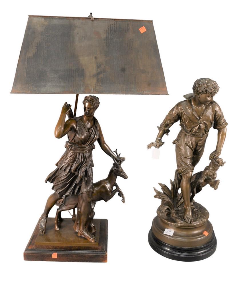 Two Piece Lot, to include bronze two light table lamp h (1 of 7)