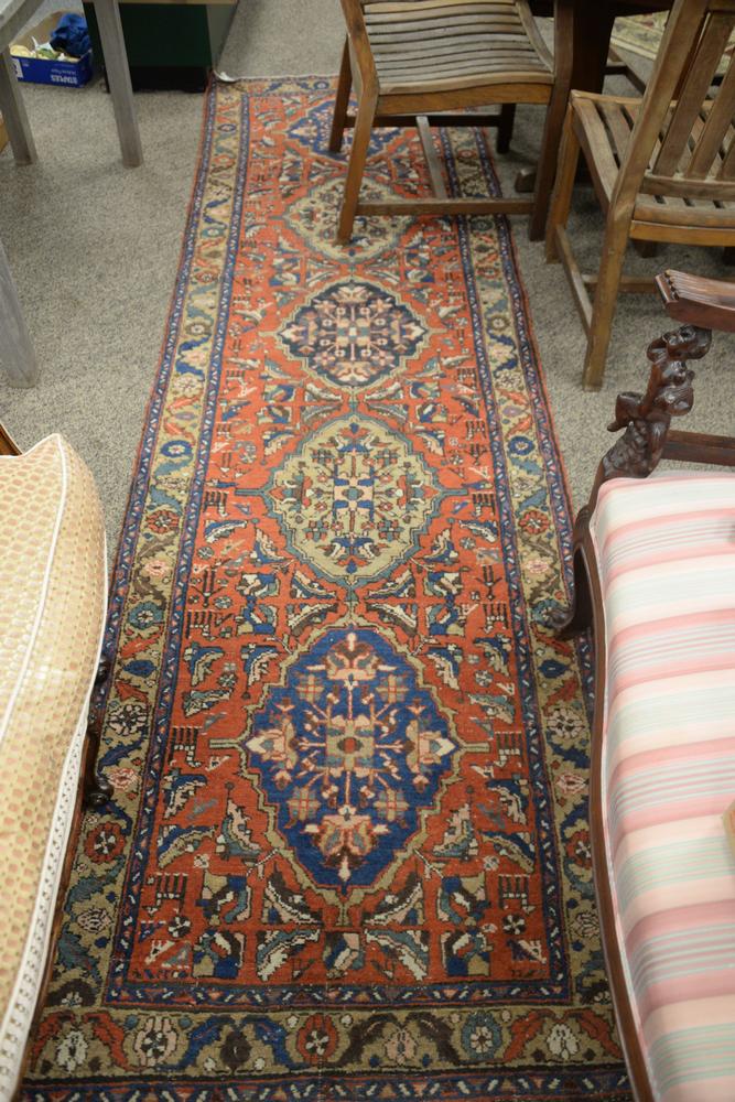 Oriental Runner, some wear, 3' x 10' 7". (1 of 3)