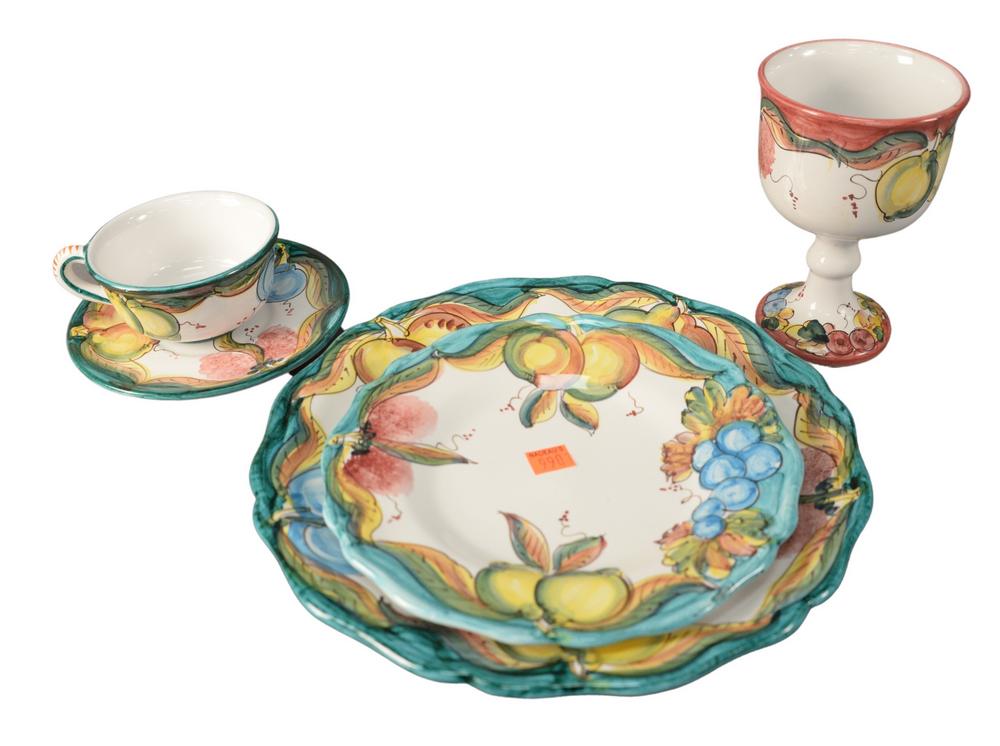 46 Piece Set of Italian Pottery to include, 8 goblets, (1 of 5)