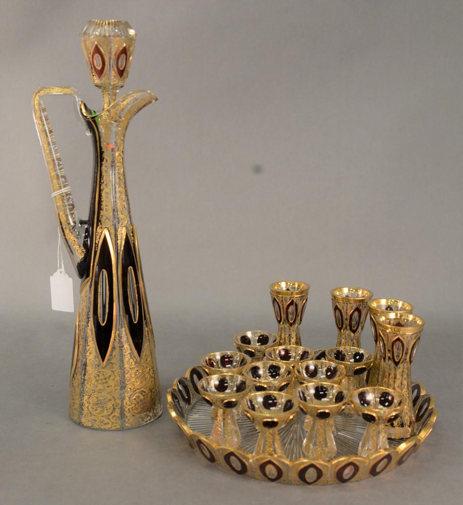 16 Piece Moser Decanter Set, having ruby red glass with (1 of 6)