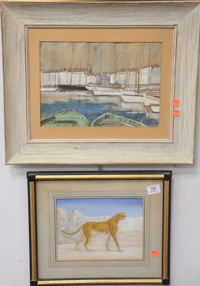 Two Piece Lot, to include a boatyard scene, watercolor (1 of 5)