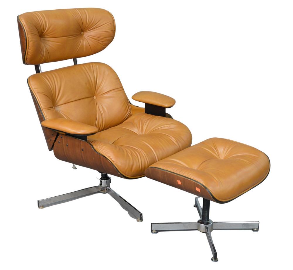 Eames Style Brown Leather Lounge Chair, along with (1 of 4)