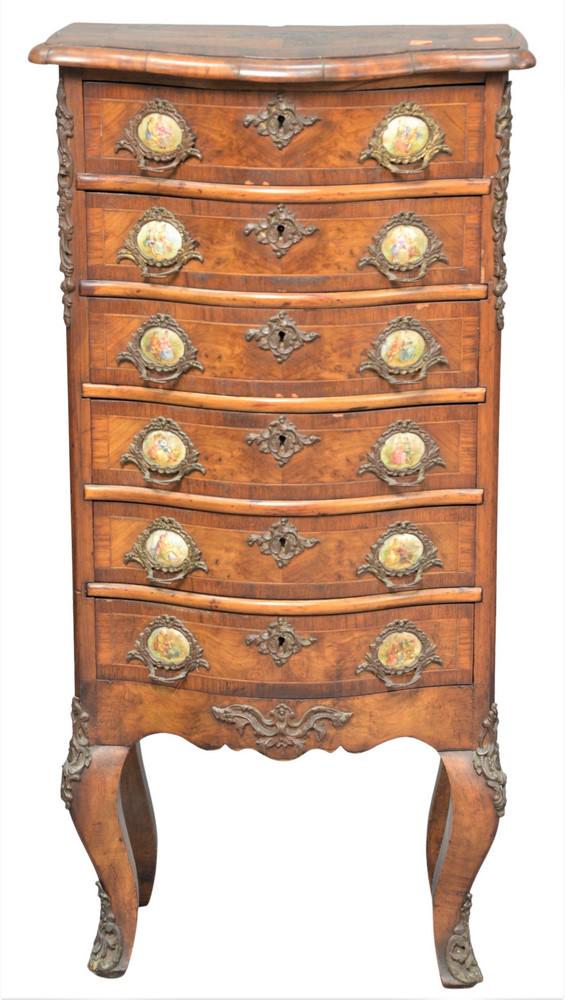 Diminutive Burlwood Lingerie Chest, having six drawers (1 of 4)