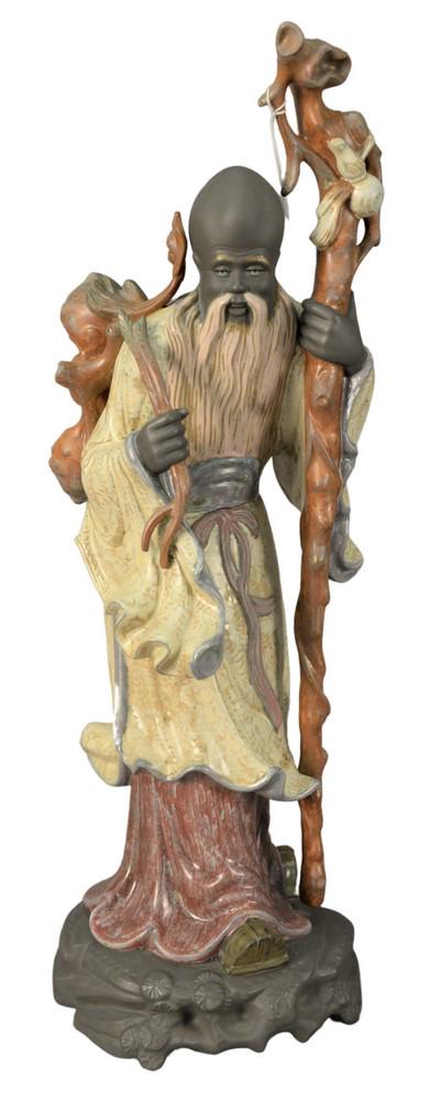 Large Lladro Porcelain Oriental Figure, having a staff (1 of 4)