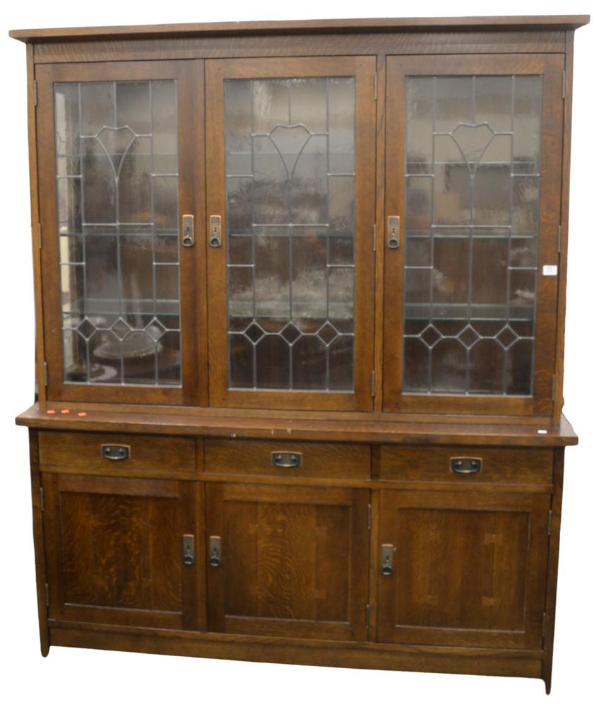 Stickley Two Part Breakfront, having three leaded glass (1 of 5)