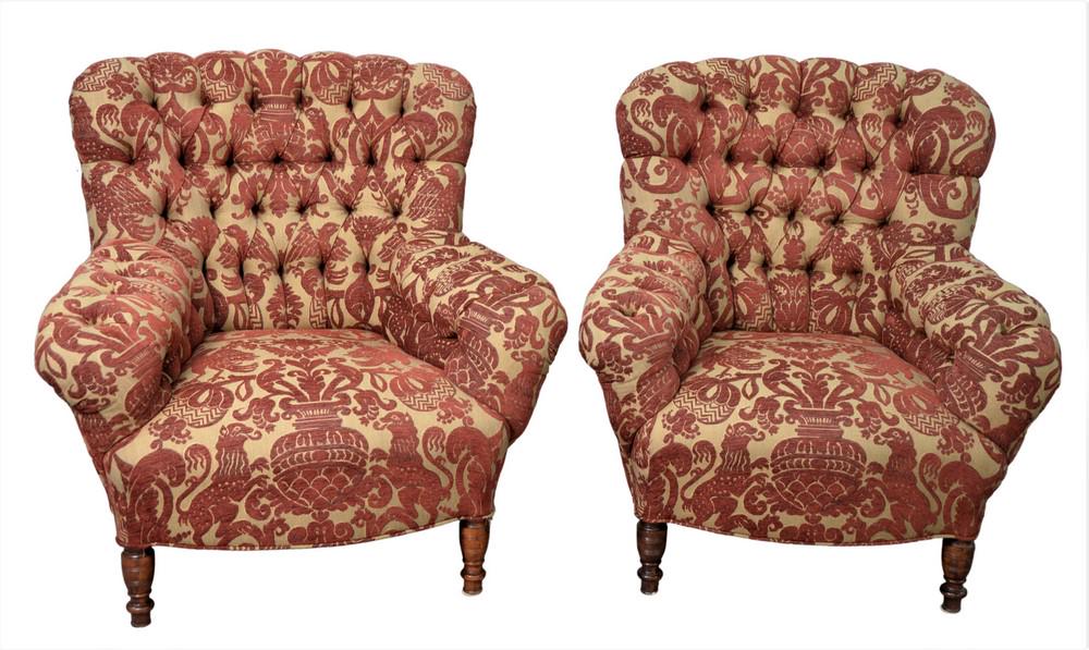 Pair of Victorian Style Arm Chairs, with custom tufted (1 of 4)