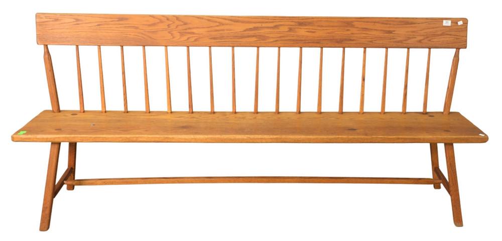 Oak Mission Style Slat Back Bench, height 35 1/2 (1 of 4)