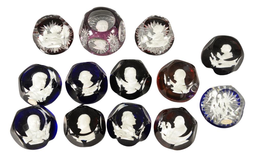 Thirteen Baccarat Glass Paperweights, having sulfide (1 of 5)