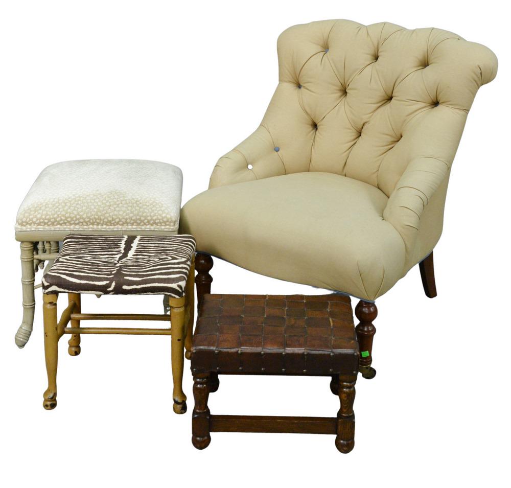 Four Piece Lot, to include a tufted upholstered arm (1 of 4)