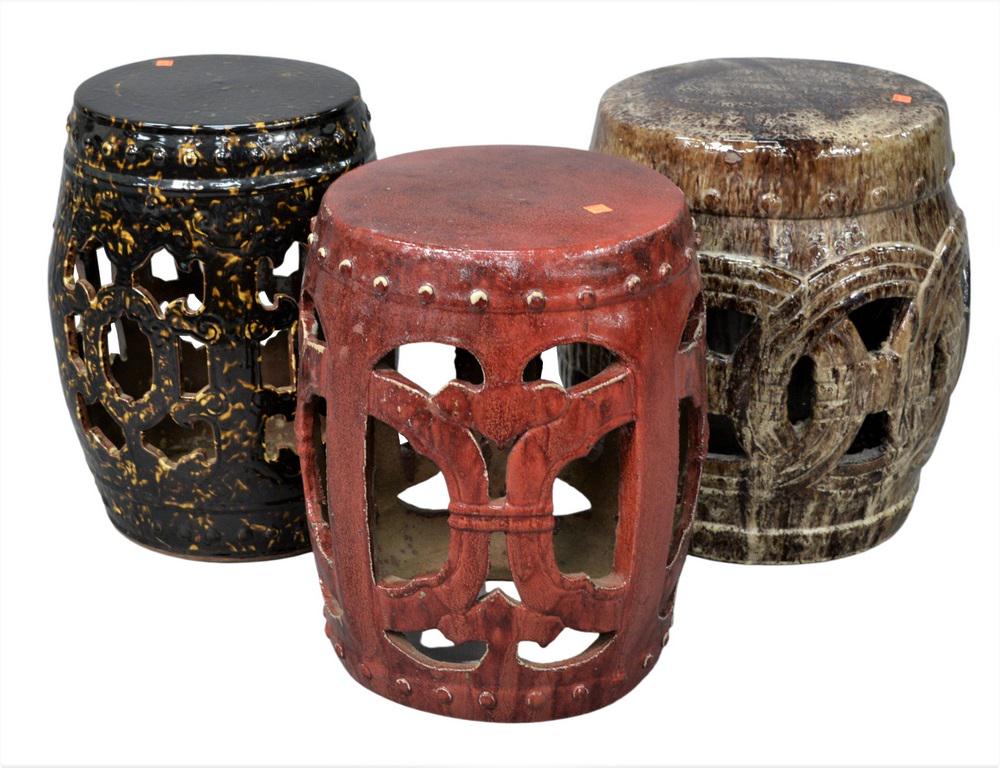 Three Chinese Glazed Ceramic Garden Seats, tallest (1 of 3)